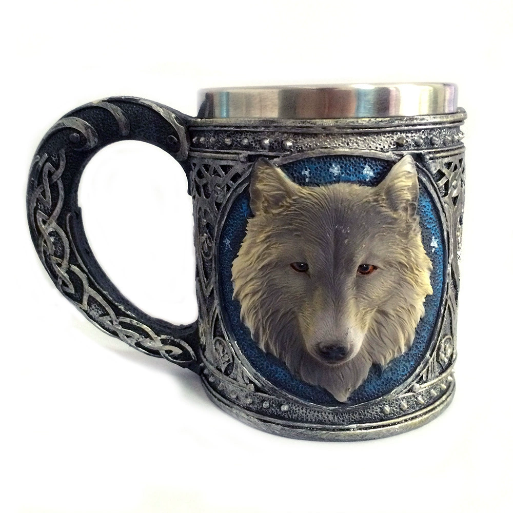 Двухслойная нержавеющая кружка Wolf King, 3D головка волка, 450 мл, ретро персонализированный подарок