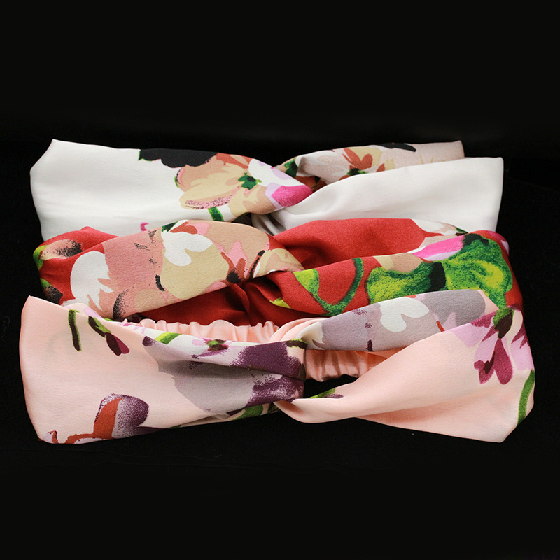 Primavera/Verano Corea del Sur accesorios para el cabello Chen Qiaoen geranio Satén de seda floral elástico Cruz banda para el cabello tocado diadema