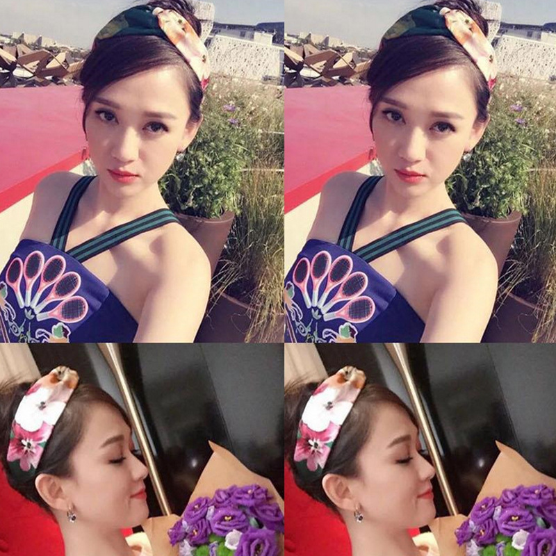 Primavera/Verano Corea del Sur accesorios para el cabello Chen Qiaoen geranio Satén de seda floral elástico Cruz banda para el cabello tocado diadema