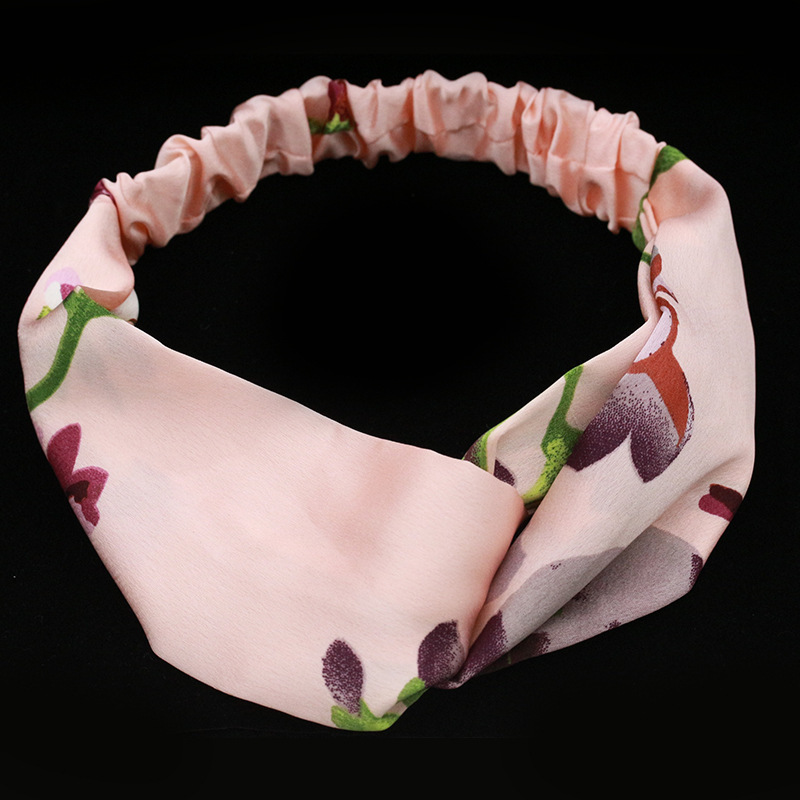 Primavera/Verano Corea del Sur accesorios para el cabello Chen Qiaoen geranio Satén de seda floral elástico Cruz banda para el cabello tocado diadema