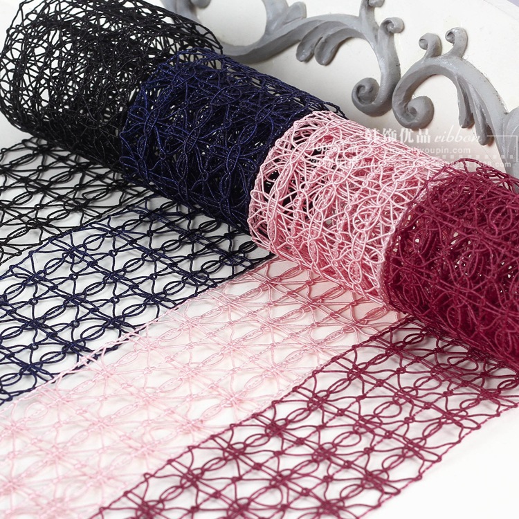 工厂现货批发韩国镂空网格带花材DIY材料蝴蝶结丝带淘宝一件代发