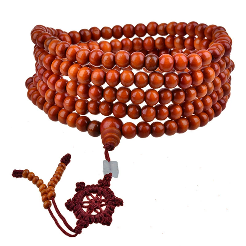Сандал-wood 108‑бусин bracelet, 6 мм или 8 мм бусины, эластичный шнур, красно-коричневый или черный