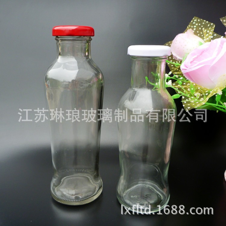 批发饮料玻璃瓶现货供应330ml饮料瓶圆形饮料瓶 马口铁盖子玻璃瓶