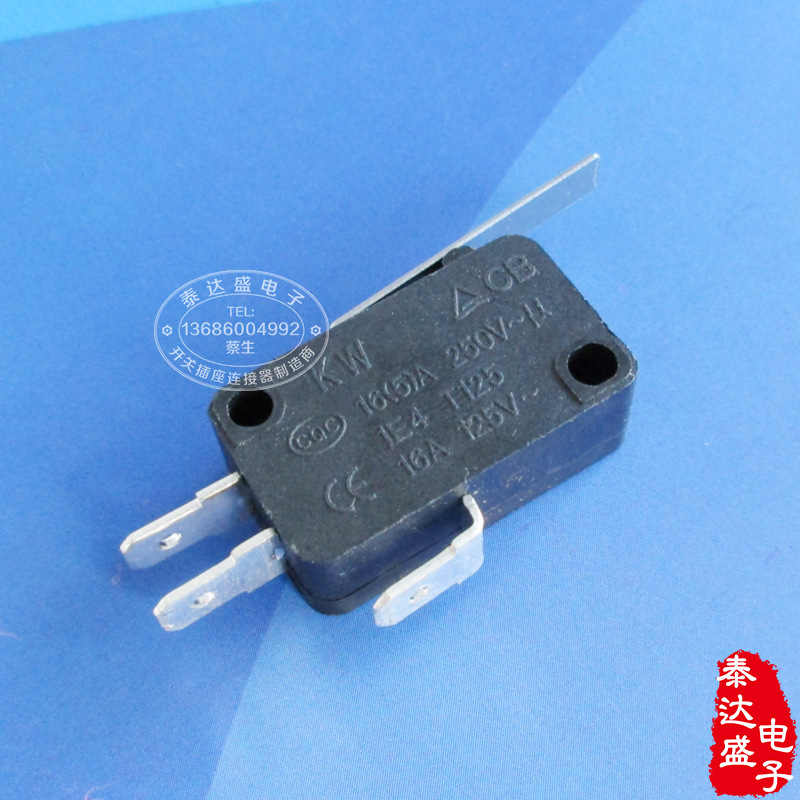 深圳供应小家电用大电流行程开关28*16带压柄黑色微动开关KW7-1L