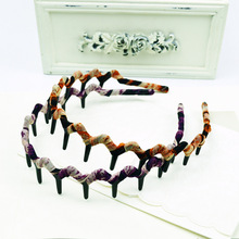 韩国 发饰 手工雪纺豹纹缠绕有齿发箍 简约饶布密齿波浪头箍