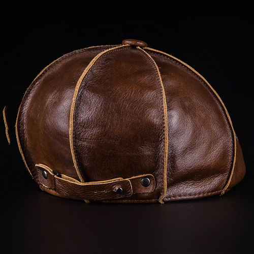 Factory direct selling beret men's Haining genuine leather first layer cowhide outdoor winter warm octagonal hat origin source