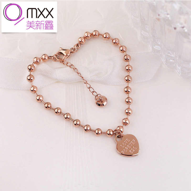 Korean Fashion Titanium Steel LOVE FOREVER 520 Bracelet Female Rose Gold Pendant Round Bead LOVE Couple Gift