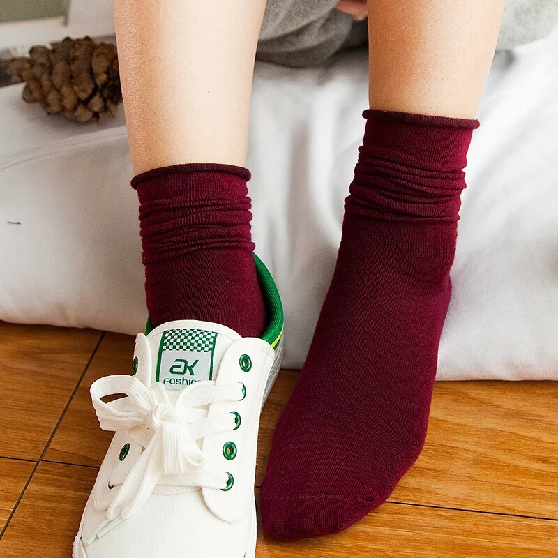 [Tail Goods Processing] Pile Socks for Women, Japanese Style Autumn and Winter Thin Boots and Socks, Songluo Mouth Curled Confinement Socks