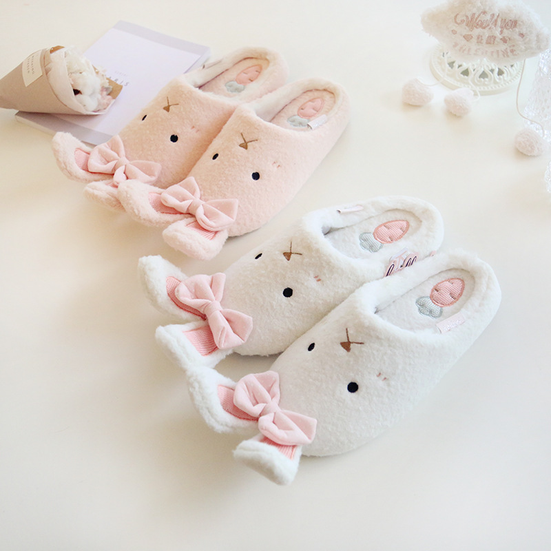 halluci 秋冬新品 静音办公室拖鞋女 可爱小兔子保暖家居棉拖鞋