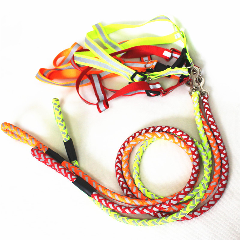 PET reflexivo Correa grande, mediano y pequeño perro correa de pecho perro Correa luminosa perro cadena perro correa de perro