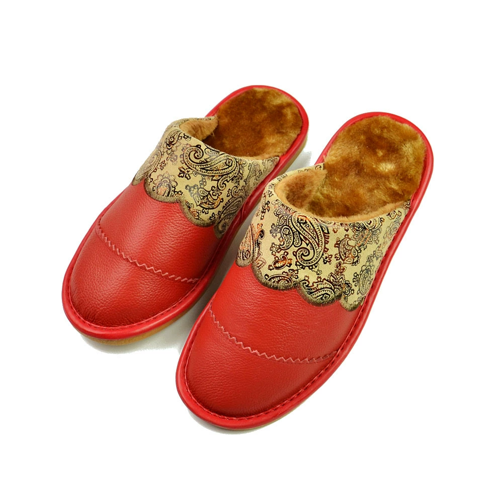 Корова кожа хлопок тапочки оптом зимние домашние тапочки производители домашняя хлопчатобумажная вышитая Крытая домашняя обувь