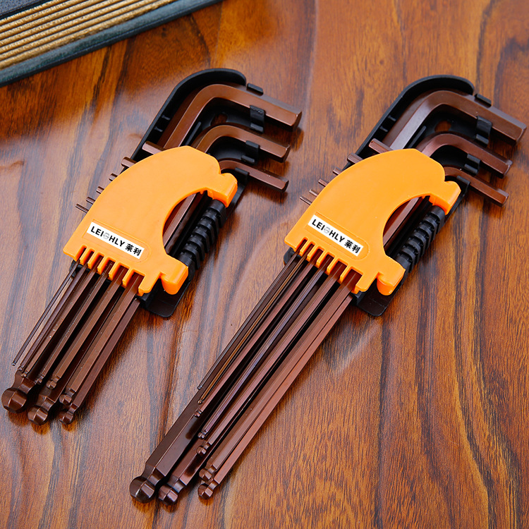 Suministro directo de fábrica de material S2 juego de 9 piezas de sistema métrico hexagonal largo y largo, cabeza de bola larga, llave hexagonal en forma de L