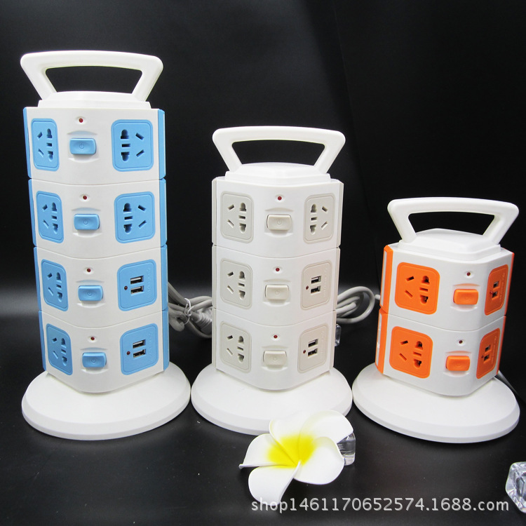 Regleta de Enchufes con Forma de Torre para Comercio Exterior, Regleta de Enchufes Vertical para Oficina, Carga USB, Multifuncional, para Escritorio de Computadora