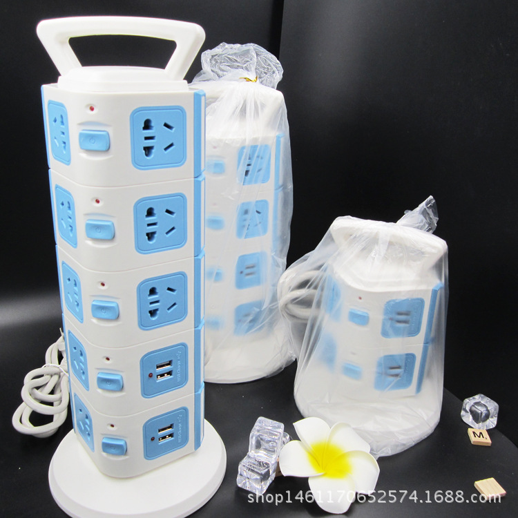 Regleta de Enchufes con Forma de Torre para Comercio Exterior, Regleta de Enchufes Vertical para Oficina, Carga USB, Multifuncional, para Escritorio de Computadora