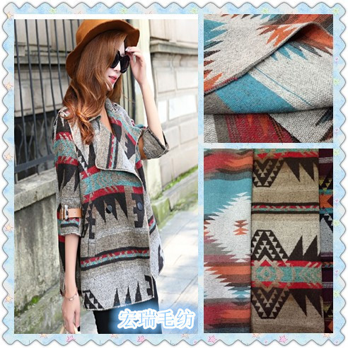 厂家直销 提花毛呢 名族风粗纺提花毛呢 现货供应