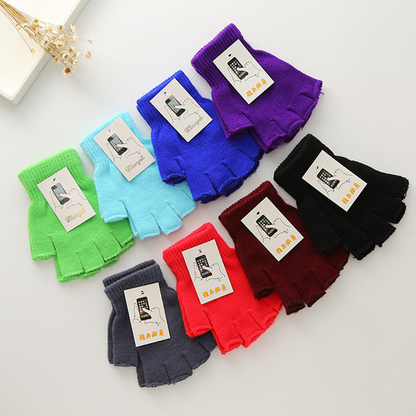 solid color winter keep warm knitted gloves for men and women