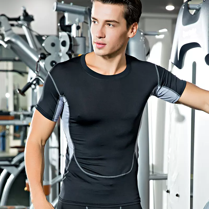 PRO运动紧身衣短袖男子篮球足球透气速干面料健身衣服牛奶丝面料