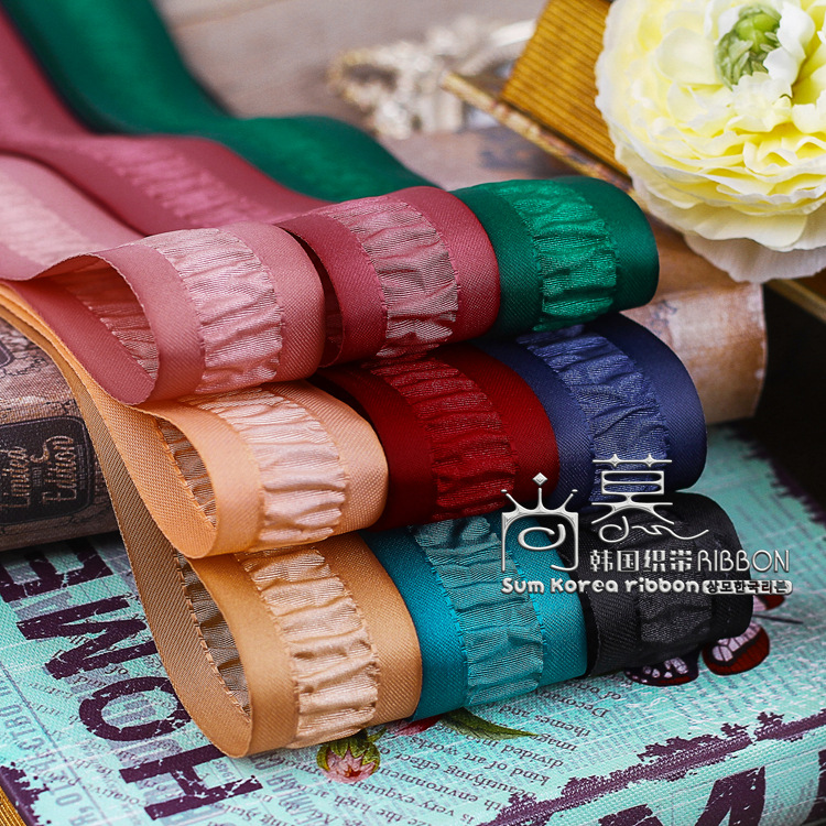 韩国织带 皱褶涤纶带发饰diy材料包装服装辅料加厚纯色折皱织带