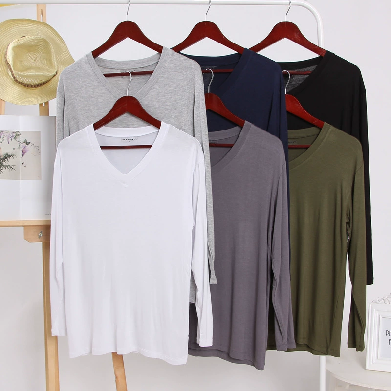 Фабрика прямых продаж весна и лето повседневная футболка модаль мужская футболка сплошной цвет V-образный вырез с длинным рукавом мужская нижняя рубашка