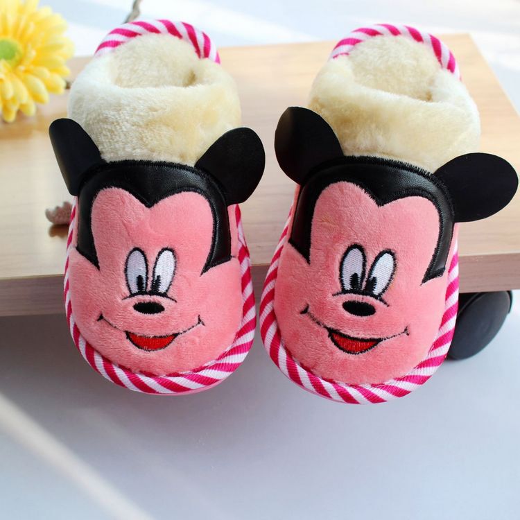 BT6 Cute Mickey Mouse Leather Ears Cartoon Mickey Children Winter Home Cotton Slippers Warm Baby Cixi Wholesale