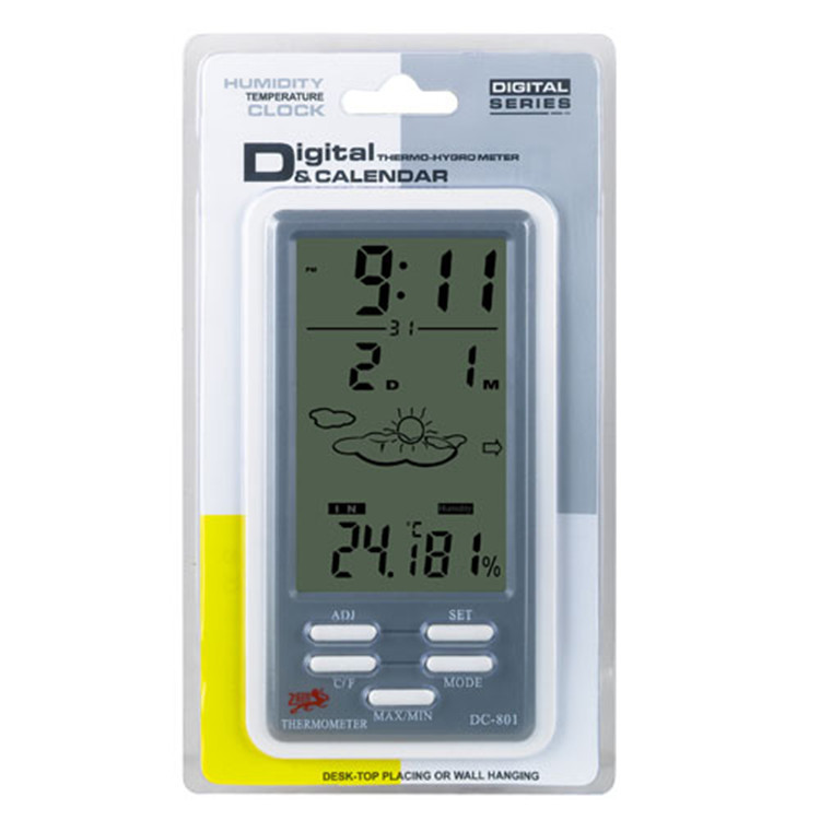 新品 DC801室内室外温度计 温湿度计 家用温湿度表报警温度计