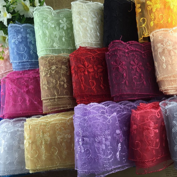 现货多色欧根纱雨伞花边 6.5cm蕾丝DiY布艺辅料热销婚纱刺绣花边