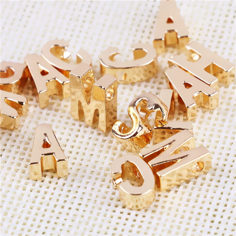 Alphabet Pendant Charm, Alloy Letter Bead, 10×3.5 mm, Electroplated Color Options