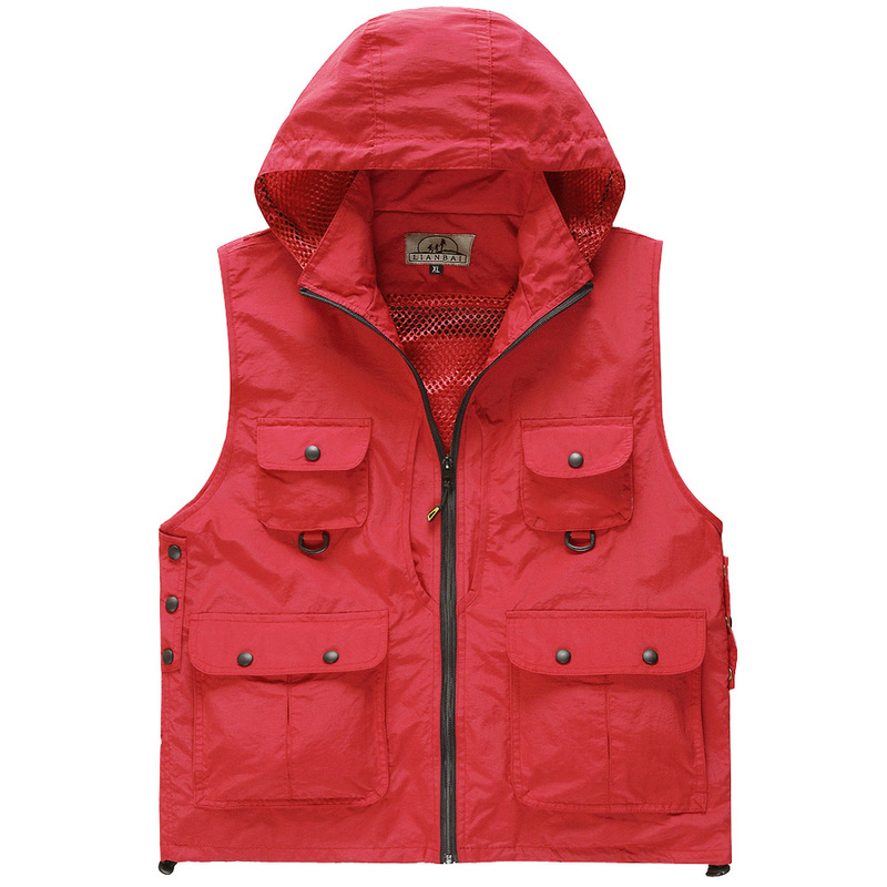 Photography vest summer and autumn quick-drying waterproof outdoor advertising fishing multi-pocket vest men's advertising vest hooded
