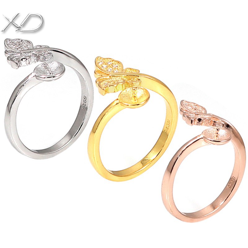 XD 6-8mm 925银蝴蝶珍珠戒指托 戒托 空托 925银 diy珍珠空托配件