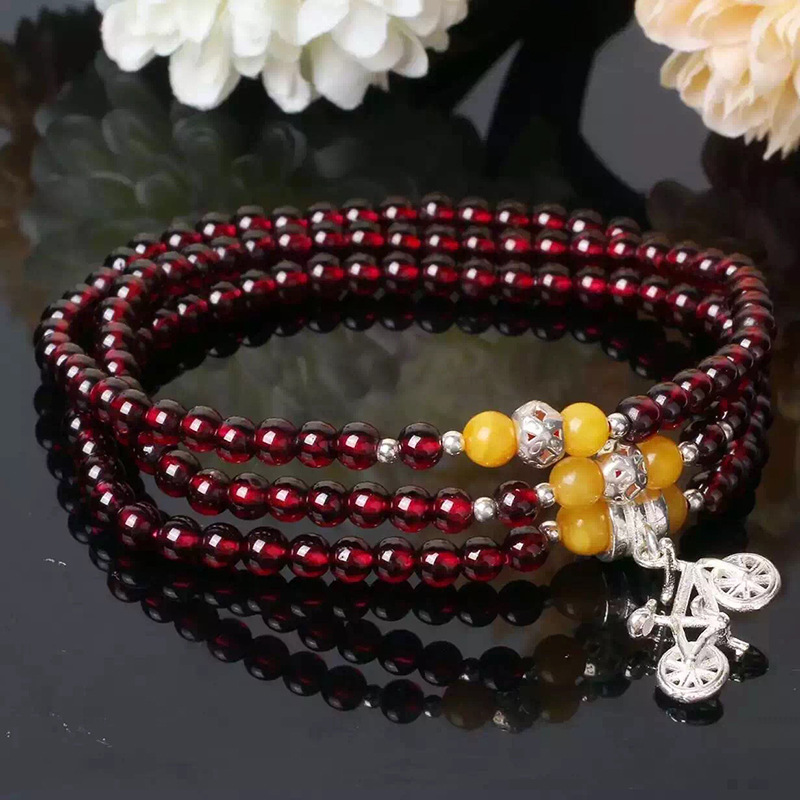 自然4毫米左右酒红色石榴石手链