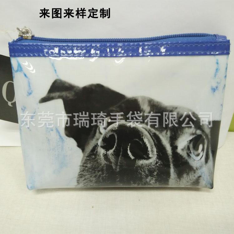 东莞厂家供应透明PVC化妆洗漱包可爱狗狗图案反印拉链化妆包