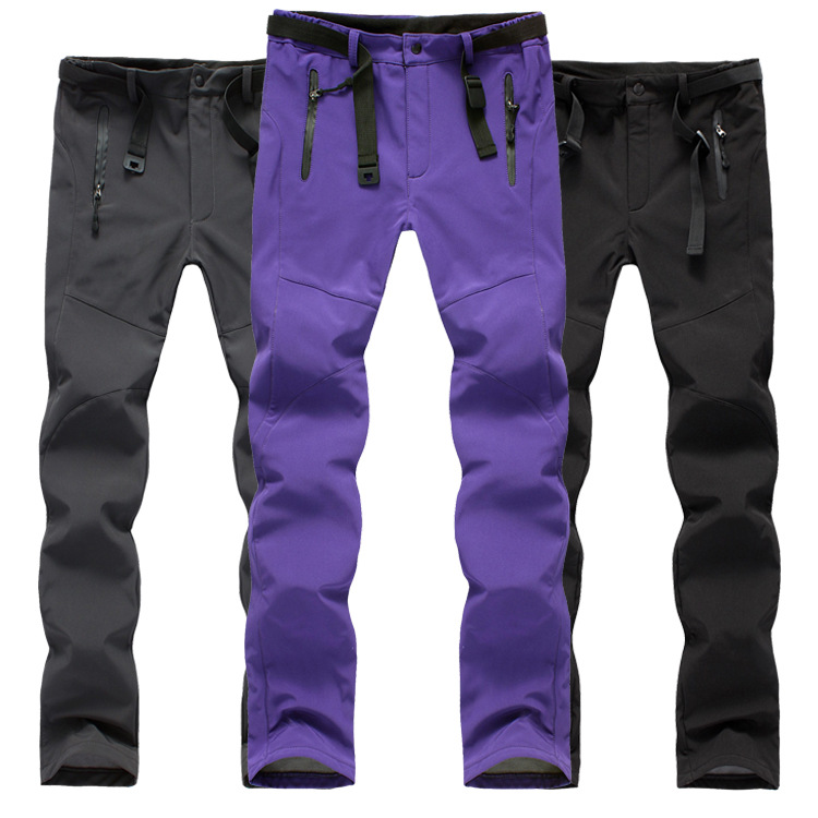 户外冲锋裤女款防风防水冬季加厚保暖情侣款户外软壳登山抓绒裤