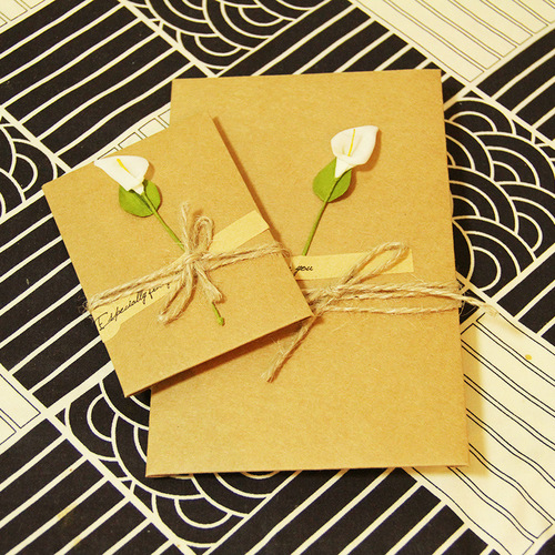 Creative DIY retro kraft paper Chinese Valentine's Day Teacher's Day kraft paper dried flower greeting card Mother's Day cross-border greeting card