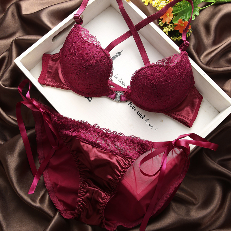 902 and secret Japanese sexy lace beautiful back diamond front buckle underwear women's bra set manufacturers wholesale