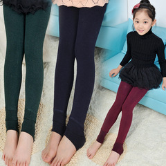 Children's Non-Static New Autumn and Winter Colored Cotton One-Piece Leggings with Heel Design, High-Waisted, Large Size, Fleece Lined Warm Leggings