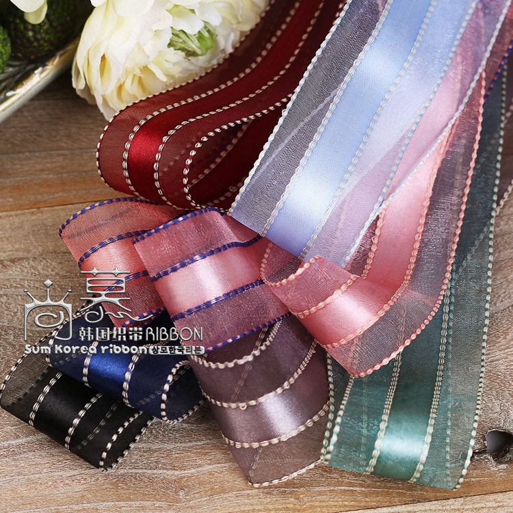 跳线织带 韩国手工diy材料发饰织带 中缎雪纱跳点条纹服饰织带