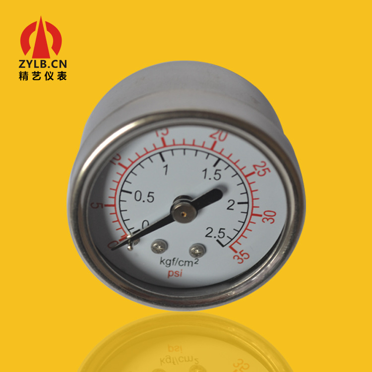 轴向不锈钢压力表全钢表背装YB40Z 2.5KG 35psi1/4NPT工厂直供