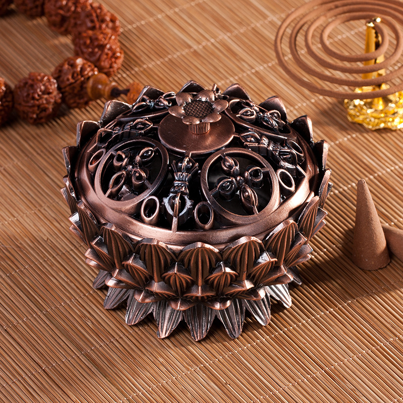 莲花薰香炉合金八宝盘香炉八吉祥茶道香道工艺品八宝家居摆件合金