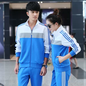 拼色三条杠春秋情侣运动套装男女中学生校服长袖运动会出场服批发