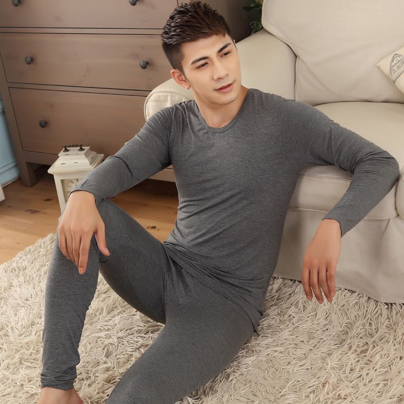 莱卡棉保暖内衣男士薄款秋衣秋裤套装棉毛衫大码打底线衣线裤秋冬