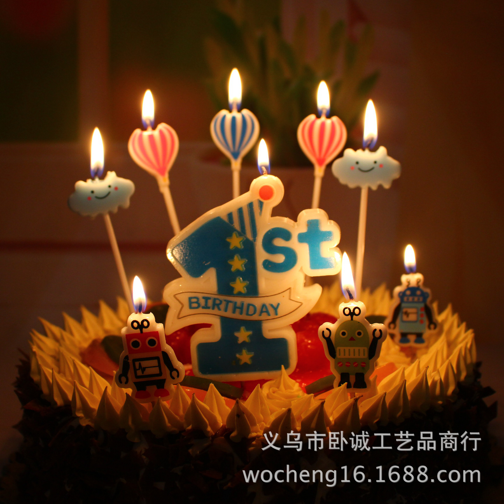 Vela de cumpleaños creativa al por mayor nube globo de aire caliente pastel de hornear dibujos animados Fiesta infantil sin humo vela pequeña