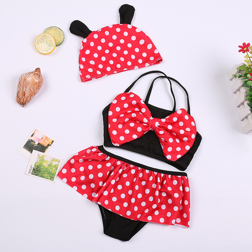 Girls swimsuit ins style baby split three-piece set girls swimsuit cute bow hot spring swimsuit for children