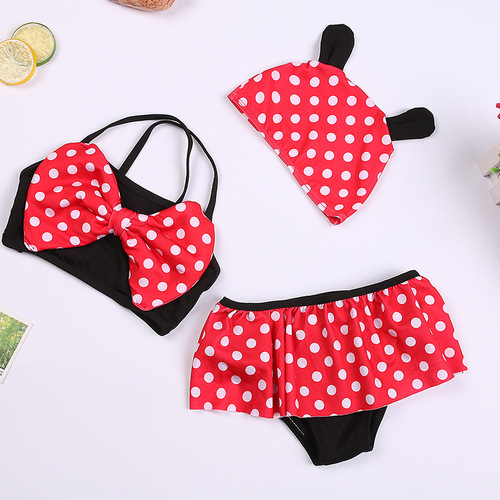 Girls swimsuit ins style baby split three-piece set girls swimsuit cute bow hot spring swimsuit for children