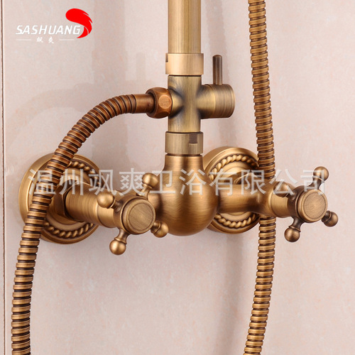 Sashuang Foreign Trade Copper Shower European Shower Set Blue and White Porcelain Straight Rod Shower Lift Shower