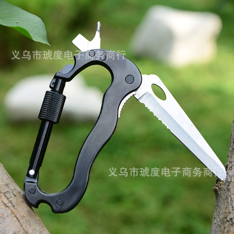 五合一户外多功能登山扣快挂扣 刀锯十字螺丝刀一字螺丝刀登山扣