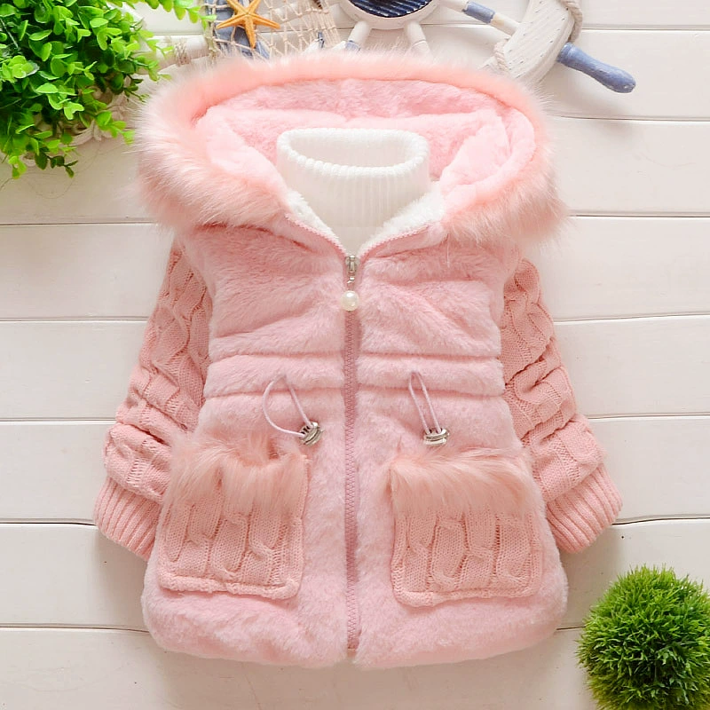 Girls Faux Fur Jacket Thickened Coat, Teddy Style, Ages 2–5 (Sizes 6/8/10/12), Red/Pink/Khaki