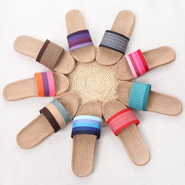 Linen Slippers Home Slippers Indoor Slippers Wooden Floor One-word Mute Non-slip Thick-soled Summer Slippers for Men and Women