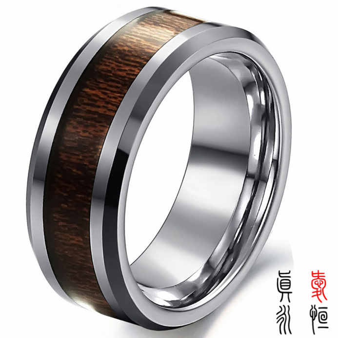 碳化钨本色戒指 镶嵌木钨金戒 厂家批发钨钢戒指 TRX-273