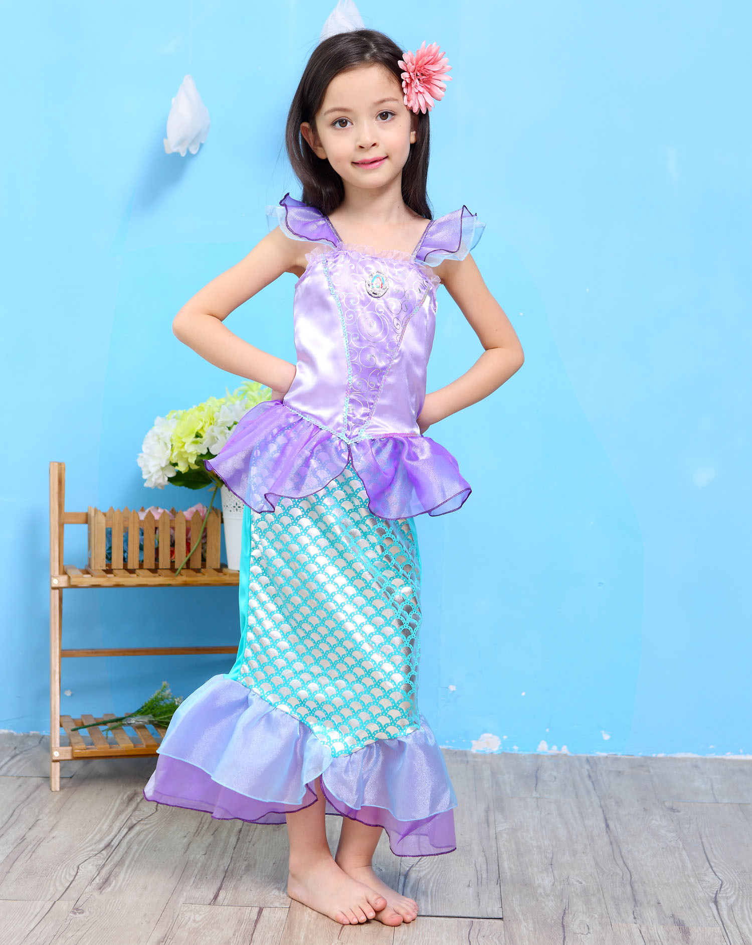 Vestido de sirena vestido de comercio exterior para niños 2018 ropa para niños vestido de princesa para Niñas Ropa de falda de Halloween para niños