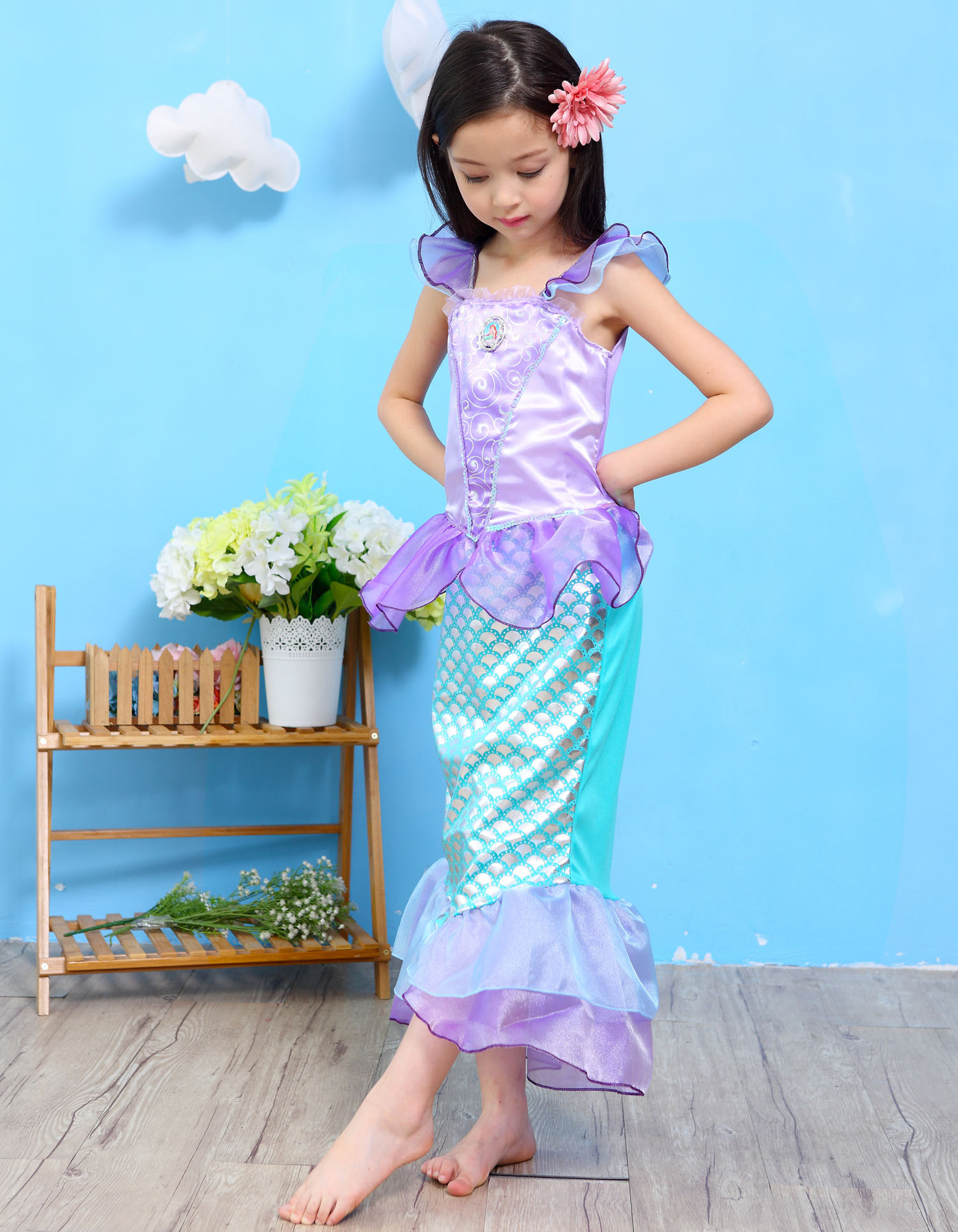 Vestido de sirena vestido de comercio exterior para niños 2018 ropa para niños vestido de princesa para Niñas Ropa de falda de Halloween para niños
